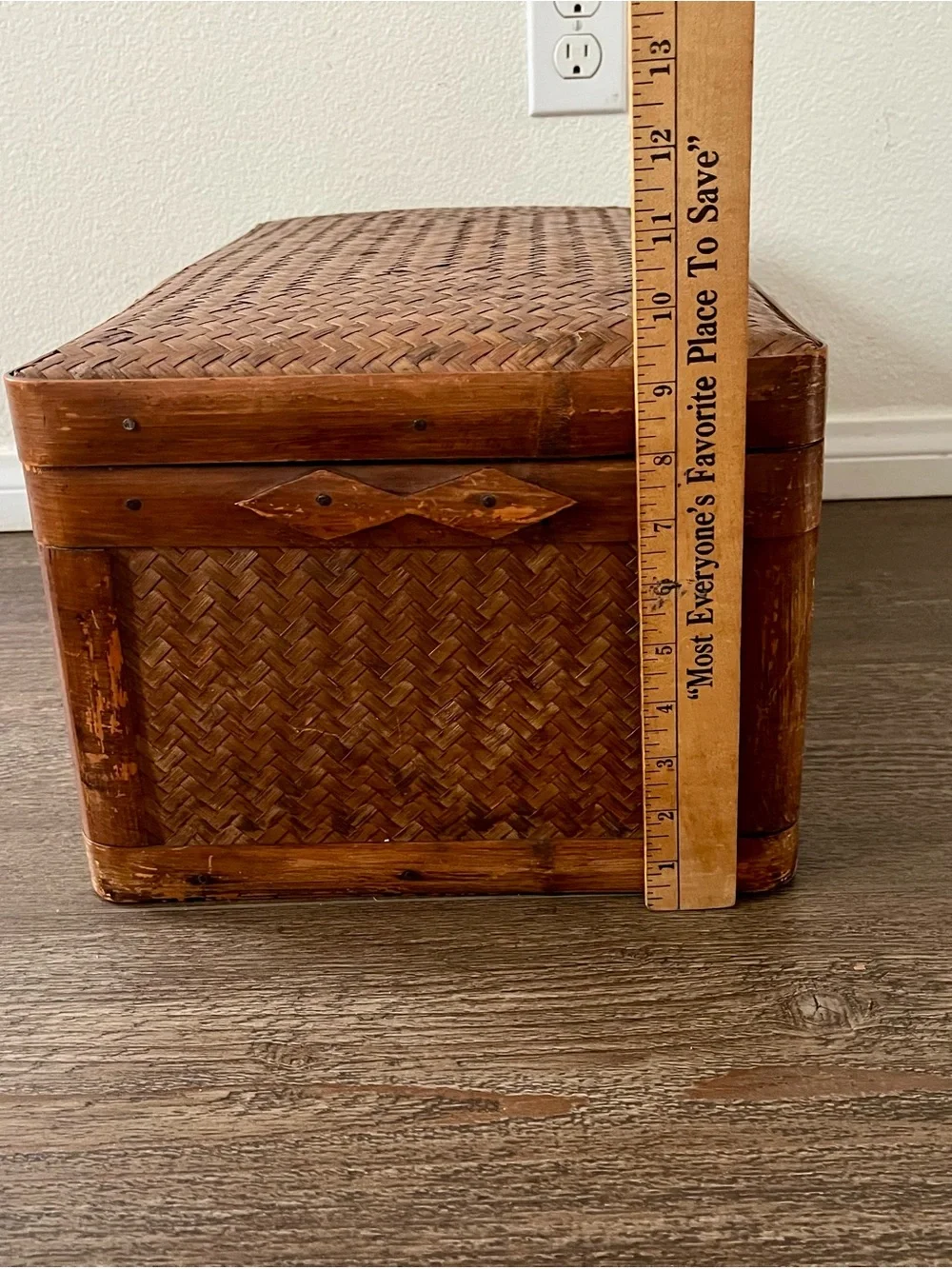 Woven Bamboo And Cane Rattan Storage Trunk Box W 12, L 19, H 10 Inches